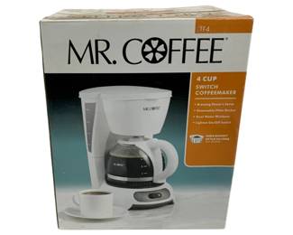 6525 - Mr. Coffee - 4 cup Coffee Maker in box (Description): Used as is electric/electronic/mechanical item. No guarantee all components, untested.