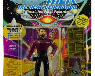 535 - Playmates Star Trek TNG Riker Figure (Description): Unopened Playmates Star Trek The Next Generation figure in original packaging featuring Commander William T. Riker. The figure remains sealed in its original box.