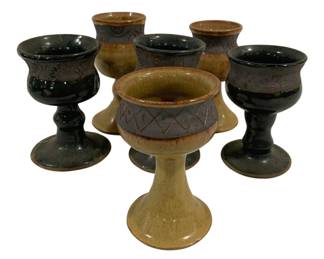 4879 - Handmade Pottery Wine Goblets - 6" Tall