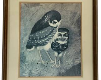 5204 - Framed Richard Hinger Burrowing Owls Print (Description): 24 x 29