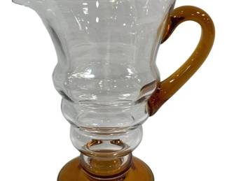 5057 - HC Fry Stacked Rings Amber & Clear Pitcher (Description): 8.5 x 9.5