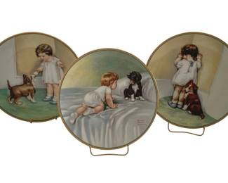 515 - 3 Bessie Pease Gutman Plates w/ Stand - 8.5"