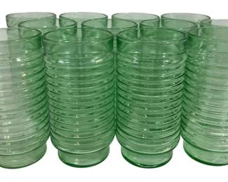 5116 - 12 Vintage Anchor Hocking Green Ribbed Drinking (Description): Tumblers - 6" Tall