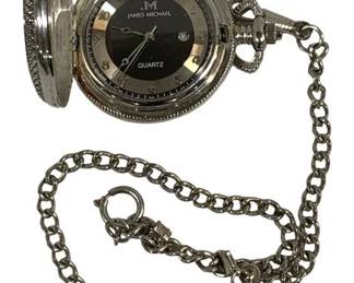 4667 - James Michael Quartz Pocket Watch (Description): Used as is electric/electronic/mechanical item. No guarantee all components, untested.