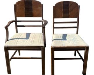 5022 - Pair Inlaid Art Deco Chairs (Description): 23 x 18 x 37 19 x 17 x 36