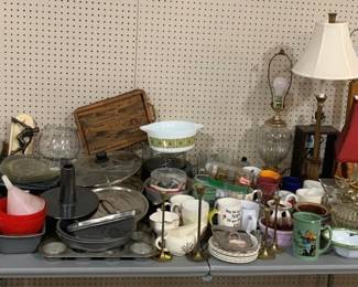 7013 - Table Lot of Assoted Decor, Glass, Lamps & More (Description): Used as is electric/electronic/mechanical item. No guarantee all components, untested.