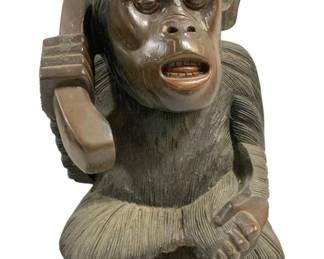 4839 - Vintage Hand Carved Wooden Monkey - 16 x 11