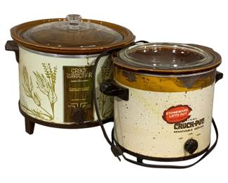 5008 - 2 Vintage Crock Pots w/ Lids (Description): Used as is electric/electronic/mechanical item. No guarantee all components, untested.