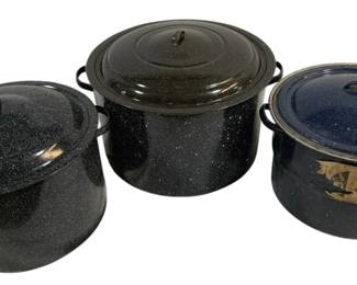 4918 - 3 Enamelware Stock Pots - 14 x 20