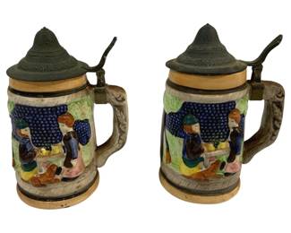 4907 - 2 Vintage Beer Steins - 7" Tall