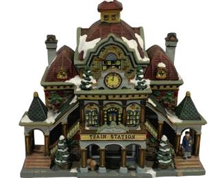 4345 - Lighted Train Station - 9 x 9 x 6 (Description): Used as is electric/electronic/mechanical item. No guarantee all components, untested.