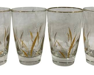 5414 - 4 Vintage Golden Wheat Glasses - 4.75" Tall