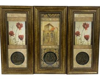 6510 - 3 pieces of Framed Wall Art - 22 x 10 each