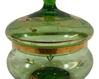 4850 - Vintage Romanian Glass Covered Candy Dish