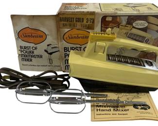 5051 - Sunbeam Mix Master Hand Mixer w/ Box (Description): Used as is electric/electronic/mechanical item. No guarantee all components, untested.