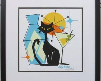 9008 - 5 Oclock Cat Signed Giclee by Ivy Lowe (Description): 19.5 X 19.5