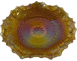 6579 - Indiana Glass Marigold Carnival Glass Bowl (Description): 10" Round