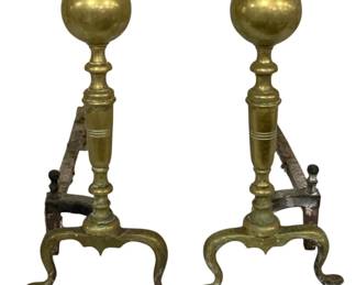 5010 - Pair of Antique Brass Andirons - 15 x 7 x 19