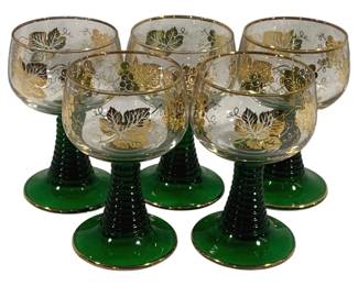 5415 - 5 French Luminarc Green Beehive Glasses (Description): 4.25" Tall
