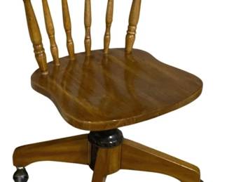 5355 - Antique Rolling Wooden Office Chair (Description): 16.5 x 33 x 17