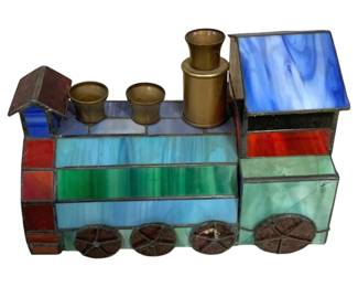 4837 - Stained Glass Train Accent Lamp (Description): 11 x 7 x 7 Used as is electric/electronic/mechanical item. No guarantee all components, untested.