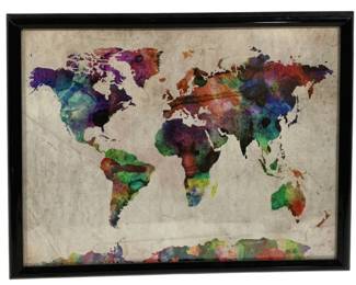 5132 - Framed Watercolor World Map - 17 x 21