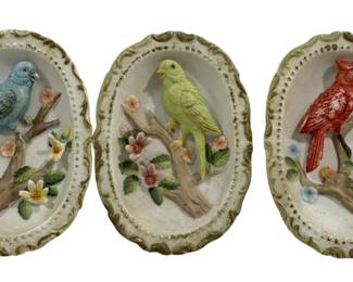 4880 - 3 3-D Oval Porcelain Bird Plaques - 7 x 5
