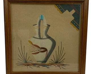 5095 - Framed Vintage Sand Painting - 13.75 x 13.75