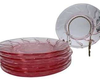 7009 - 7 Pink Fostoria Jamestown 8" Plates (Description): Plate Holder NOT Included