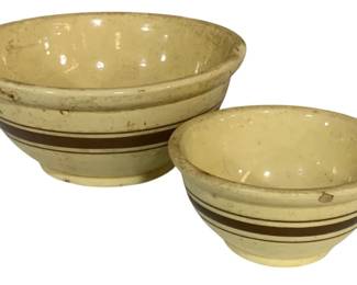 5014 - 2 Vintage Stoneware Mixing Bowls - 10", 6" Round