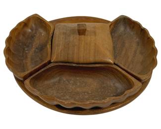 4413 - 5pc Wood Serving Tray - 14 x 7 (Description): missing 1 bowl