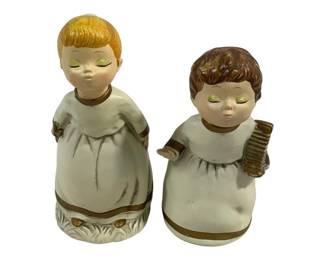 5276 - 2 Vintage Ceramic Kissing Angel Figurines - 10"