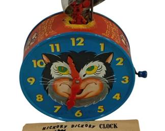 4125 - 1952 Mattel Hickory Dickory Clock (Description): As Is/Damaged Used as is electric/electronic/mechanical item. No guarantee all components, untested.