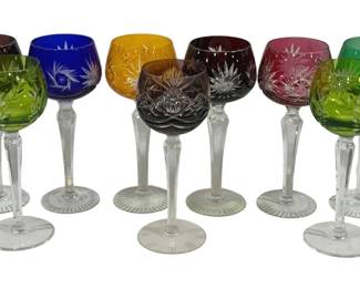 4247 - 9 Bohemian Cut to Clear Wine Glasses (Description): 7.5" Tall
