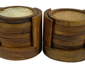 4336 - 2 Wood Coasters w/ Matching Holders - 4 x 4.5