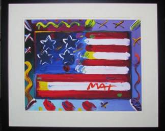9001 - Flag with Heart Giclee by Peter Max (Description): 24 X 20.5