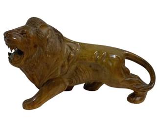 4134 - Carved Wood Lion - 14 x 9 x 4