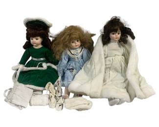 6048 - 3 Ceramic Dolls - As Is/1 Damaged Leg - 15" Tall