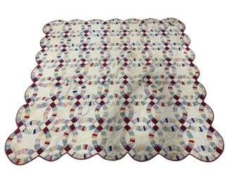 5353 - Vintage Wedding Band Quilt 76 x 76 (Description): some staining, wear & losses