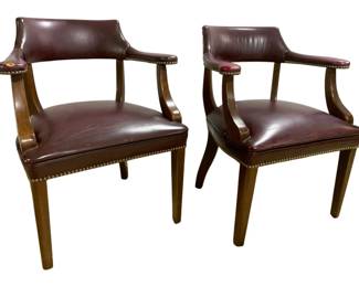 8202 - 2 Leather Chairs w/ Nailed Design - 31 x 25 x 23