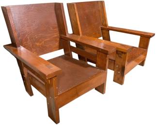 5336 - 2 Wooden Hand Made Armchairs - 36 x 33 x 33.5
