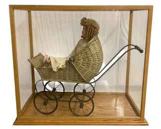 3017 - Antique Victorian Era Wicker Doll Carriage (Description): in Showcase -31 x 34 x 17