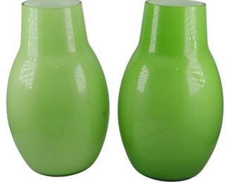 574 - Pair Green Glass Vases 13"