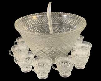 6610 - 10pc Punch Bowl Set w/ Cups & Laddle (Description): Bowl - 14 x 8 Cups - 3" Tall