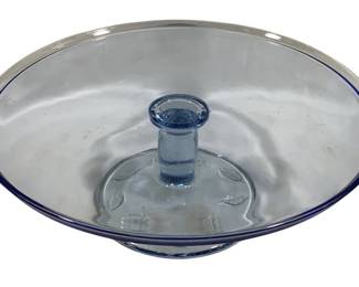 5398 - Blue Glass Cake Plate Stand - 11.5 x 3.75