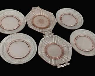 7007 - 6 Assorted Pink Depression Glass Plates