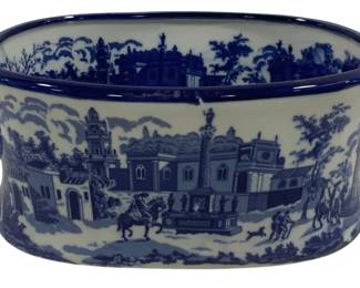 5214 - Blue/White Ironstone Porcelain Footbath Basin (Description): 14 x 9 x 6