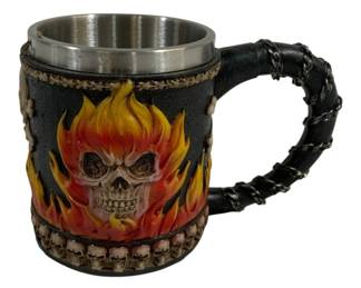 4852 - Flaming Skull Steel Mug - 4 x 7