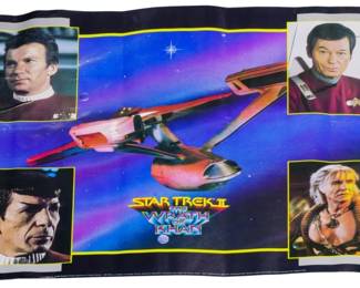 504 - Star Trek II The Wrath of Khan Poster 22"x30" (Description): Star Trek II The Wrath of Khan poster featuring the USS Enterprise and character portraits. Measures 22 inches by 30 inches.