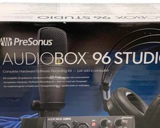 4463 - PreSonus Audio Box 96 Studio Recording Kit in Box (Description): Used as is electric/electronic/mechanical item. No guarantee all components, untested.